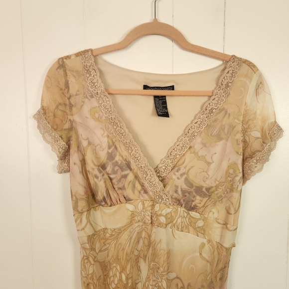 Y2K Vintage Blush Pink Floral 100% Silk Babydoll Dress Size 10 Medium Fairycore - Picture 3 of 14